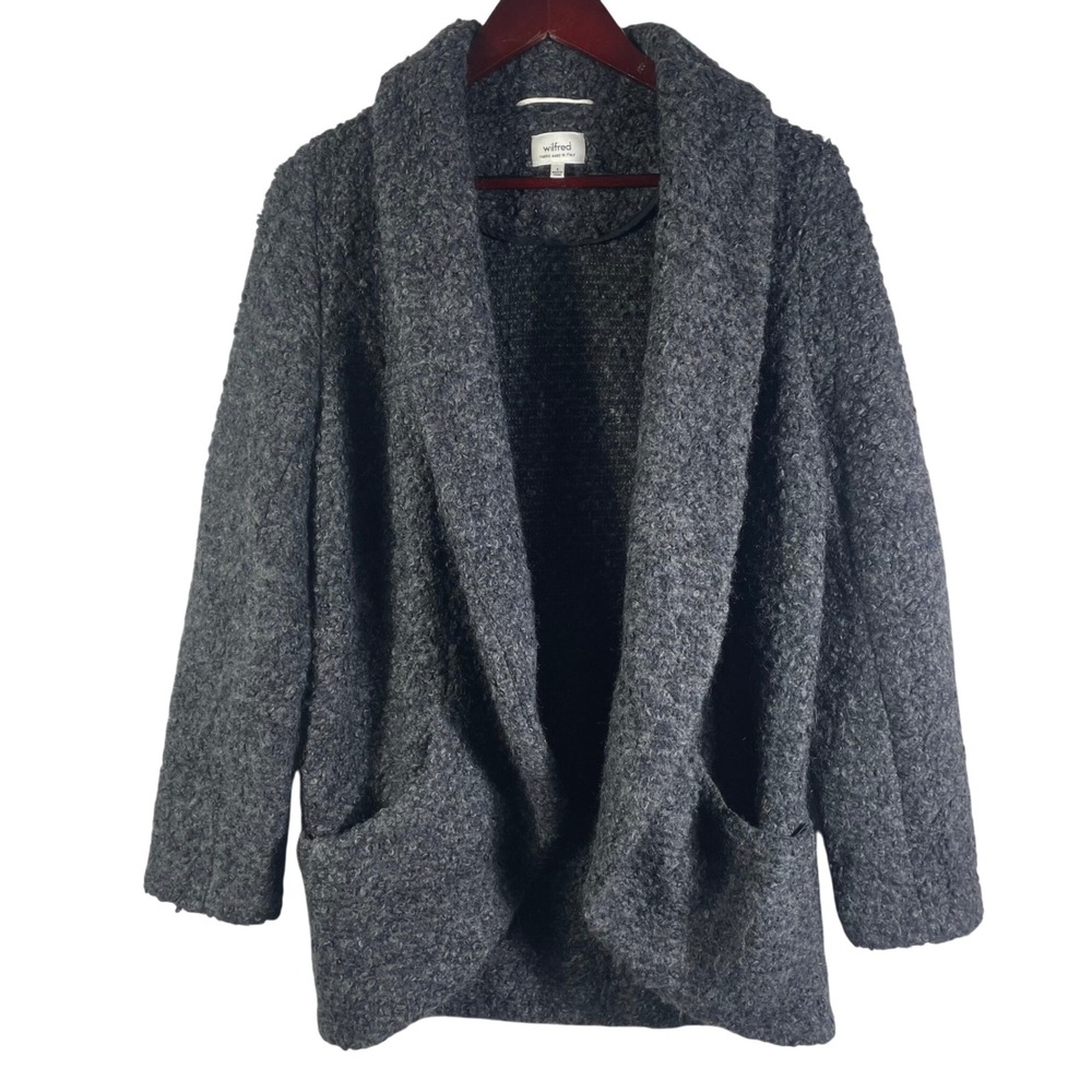 Wilfred Aritzia Boucle Shawl Collar Open Cardigan Gray Wool Blend Women's‎ 8